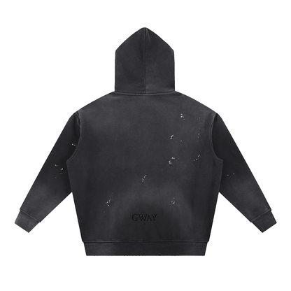 GWAY Vintage Washed Frayed Fleece Hoodie