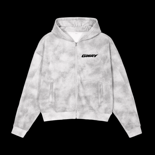 GWAY Dirty Washed Zip-Up Fleece Hoodie