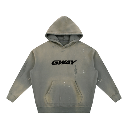 GWAY Vintage Washed Frayed Fleece Hoodie