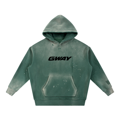 GWAY Vintage Washed Frayed Fleece Hoodie