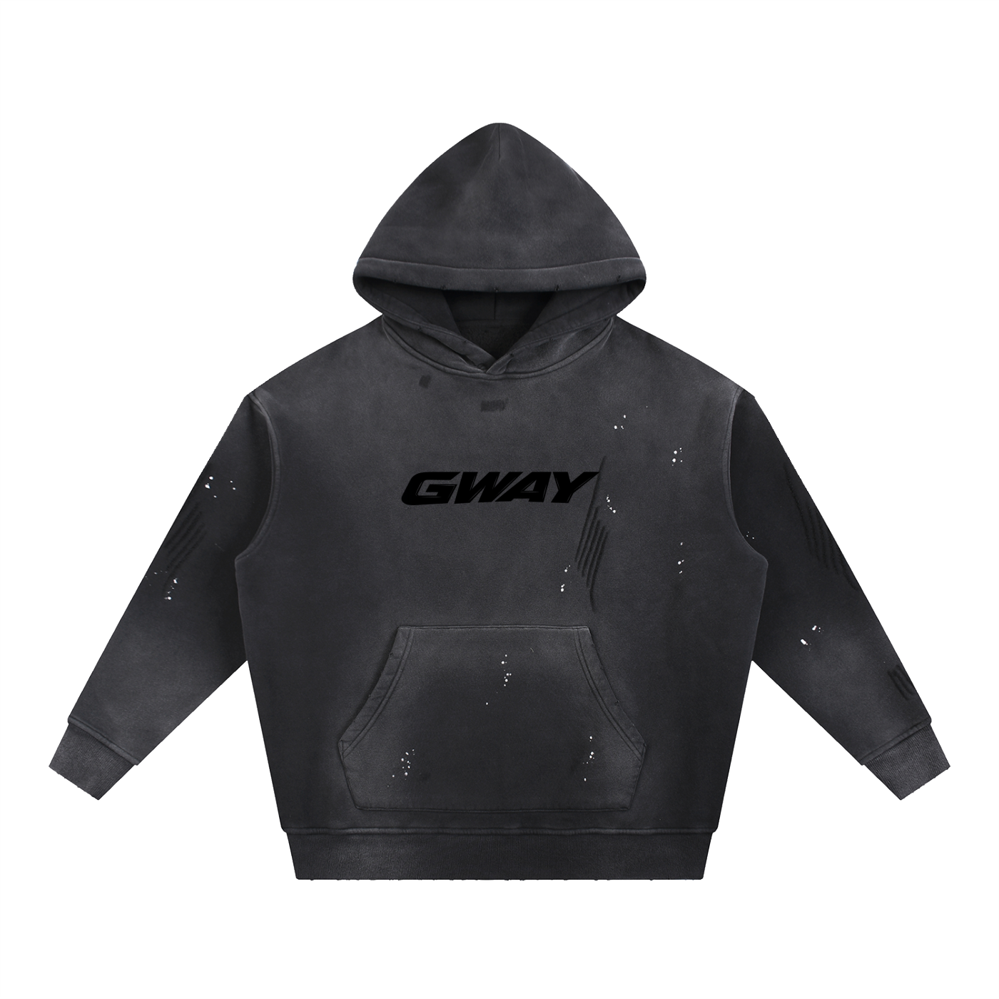 GWAY Vintage Washed Frayed Fleece Hoodie