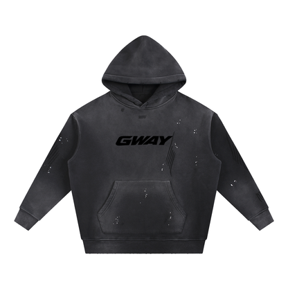 GWAY Vintage Washed Frayed Fleece Hoodie