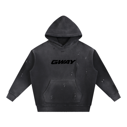 GWAY Vintage Washed Frayed Fleece Hoodie