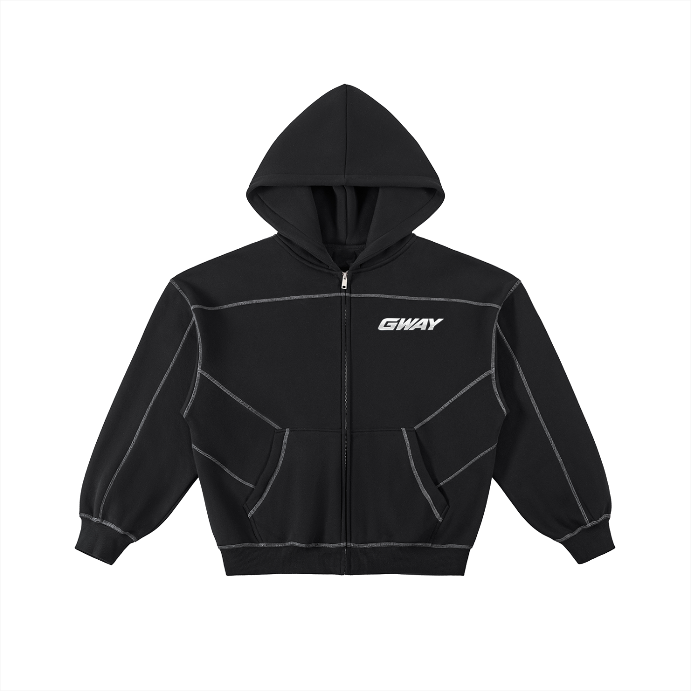 GWAY Contrast-Stitched Boxy Fleece Zip Hoodie
