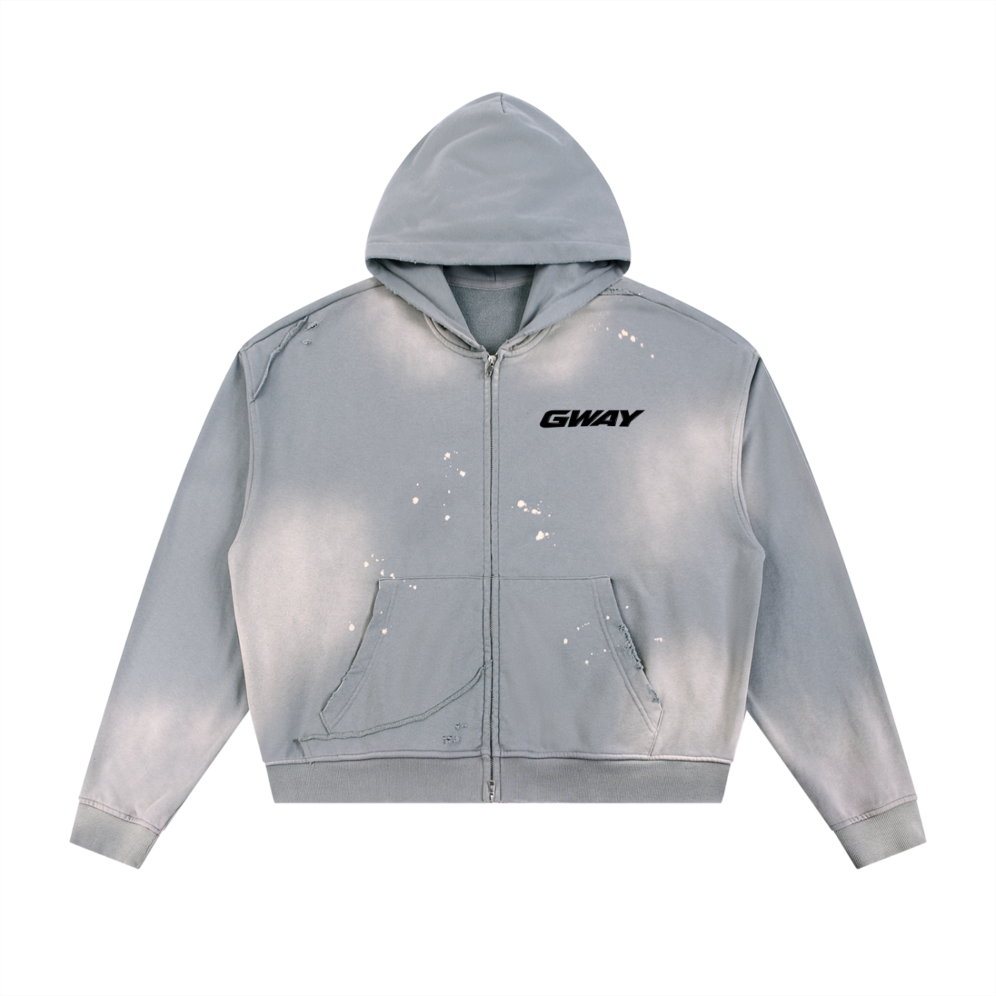 Sun Fade Frayed Raw Edge Fleece Zip Hoodie