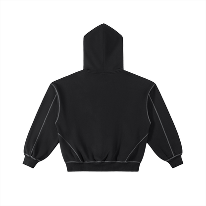 GWAY Contrast-Stitched Boxy Fleece Zip Hoodie