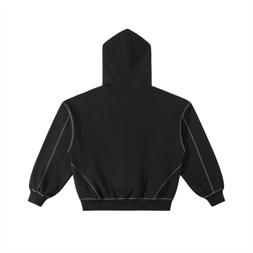 GWAY Contrast-Stitched Boxy Fleece Zip Hoodie