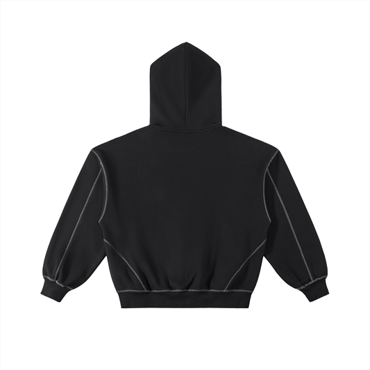 GWAY Contrast-Stitched Boxy Fleece Zip Hoodie