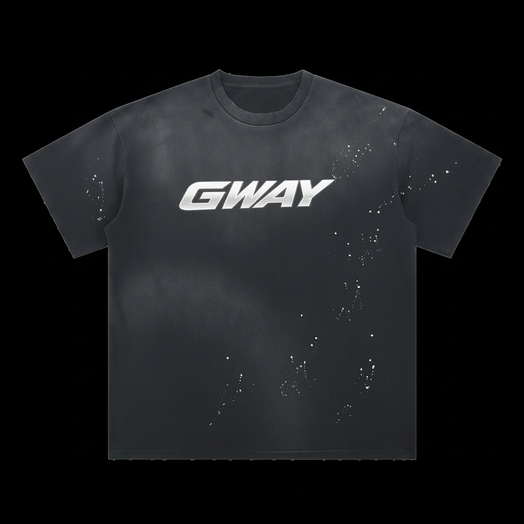 GWAY Hand-Frayed Sunfade Paint Splatter T-Shirt