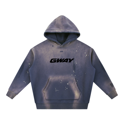 GWAY Vintage Washed Frayed Fleece Hoodie